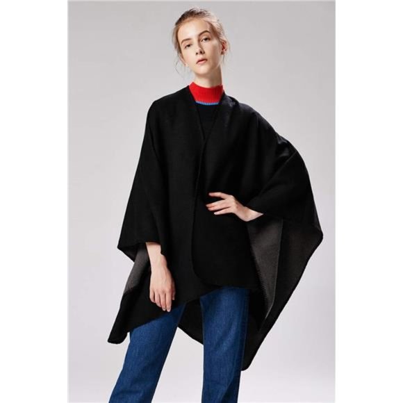 Women's Shawls Wraps Winter Open Front Poncho Cape Oversized Cardigan Sweater - Picture 2 of 5